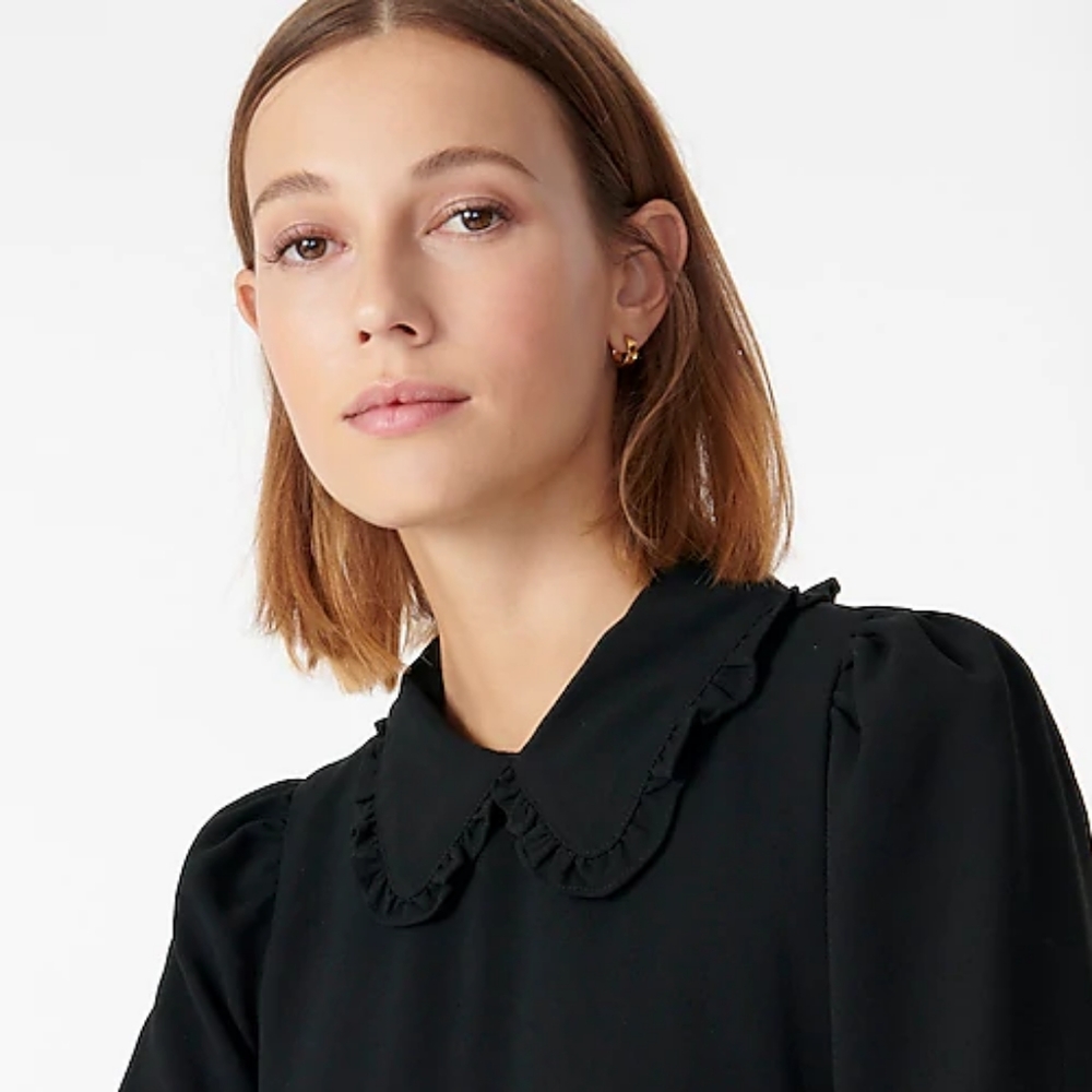 J. Crew Black A-line dress with ruffle collar - Picture 2 of 9